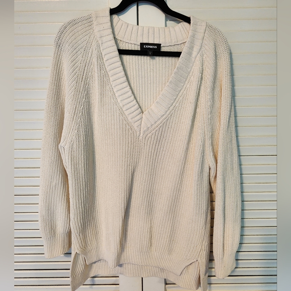 Express Cream V Neck Sweater
